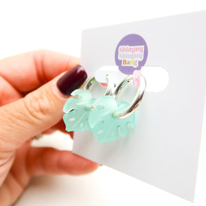 Lettie Acrylic Monstera Huggie Hoops