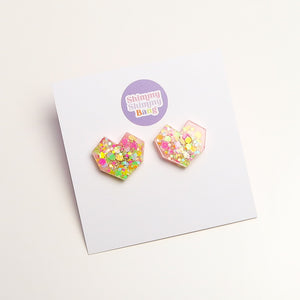 Tiffany Glitter Geo Heart Studs - Large