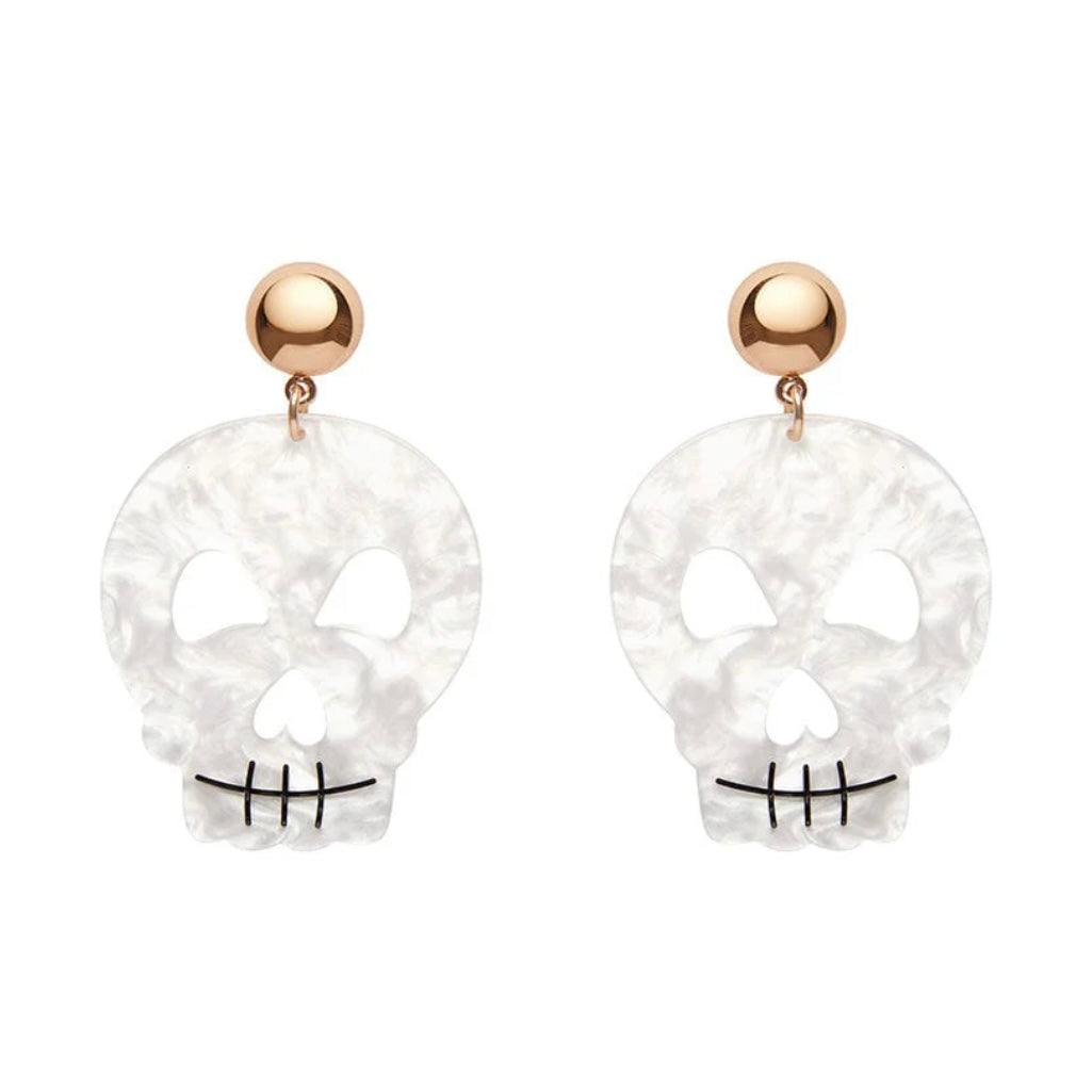 Skull Ripple Statement Earrings - White
