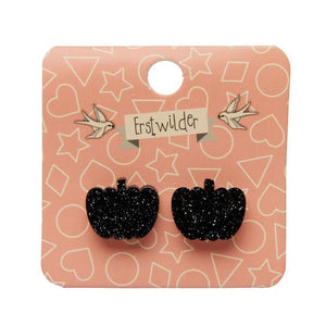 Pumpkin Glitter Resin Stud Earrings - Black