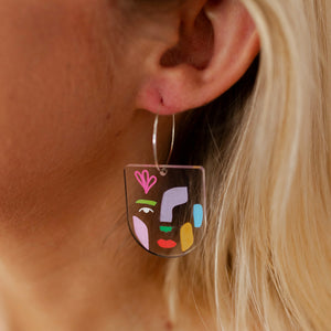 Face Hoop Multi Coloured Earrings