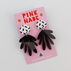 Deanne White/Black Spot Dangle Earrings