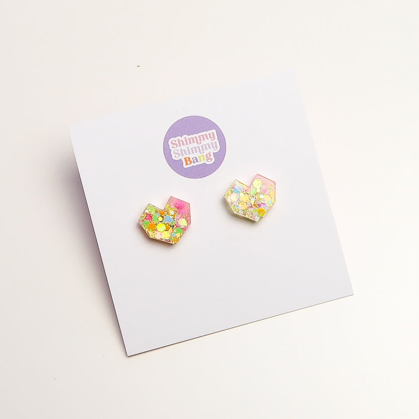 Tiffany Glitter Geo Heart Studs - Medium