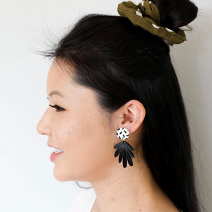 Deanne White/Black Spot Dangle Earrings