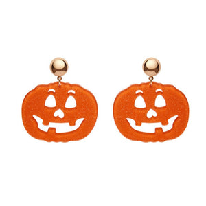 Pumpkin Glitter Statement Earrings - Orange