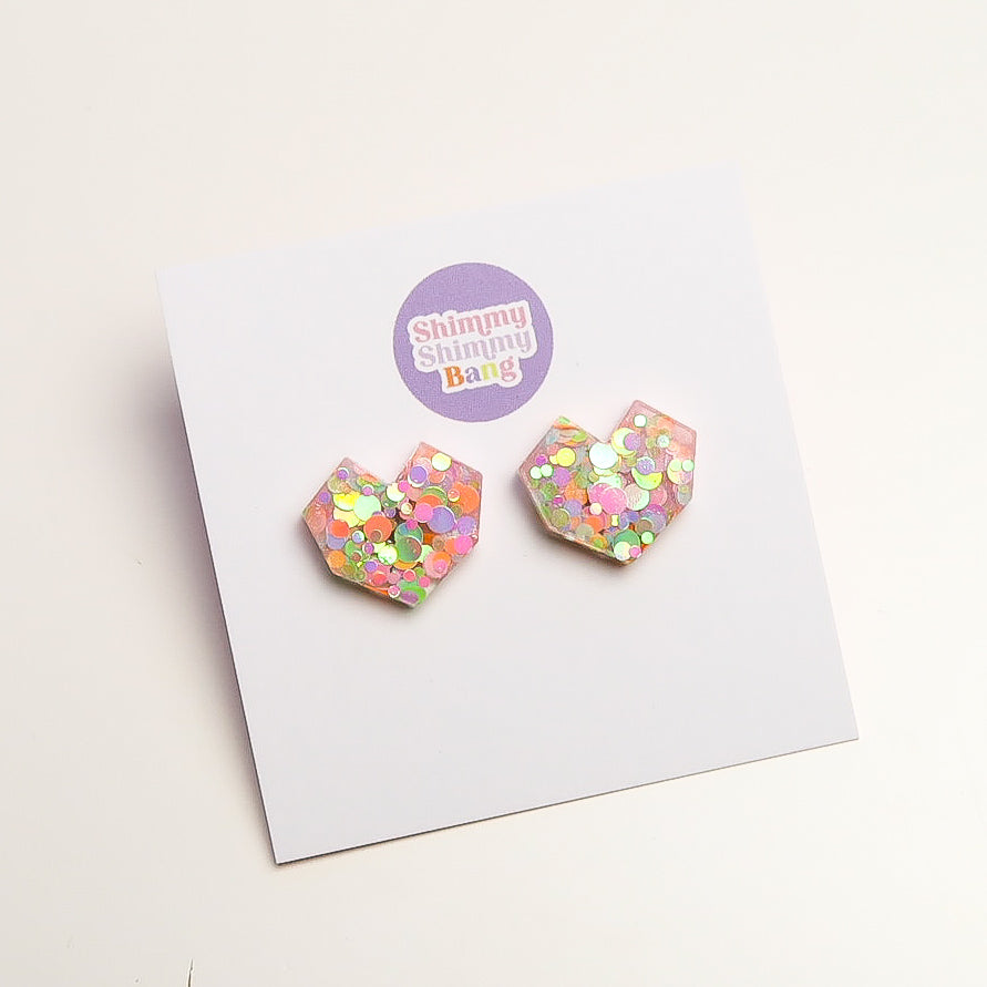 Kimberly Glitter Geo Heart Studs - Large