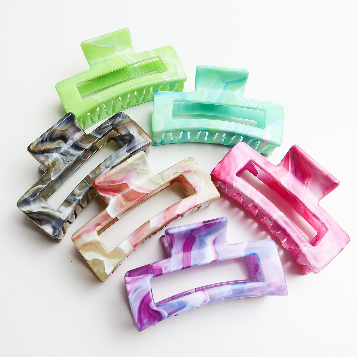 Medium Marble Rectangle Hair Claw